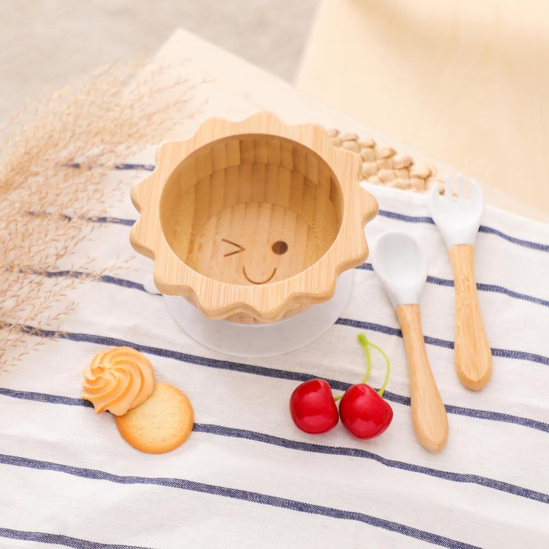 let's make Bamboo Suction Bowl for Baby Kid Toddler Bowl Spoon Fork Set with Removable Silicone Suction All-Natural Baby Feeding Set for Baby-Led Weaning Fits Feeding High Chair Table - Image 5